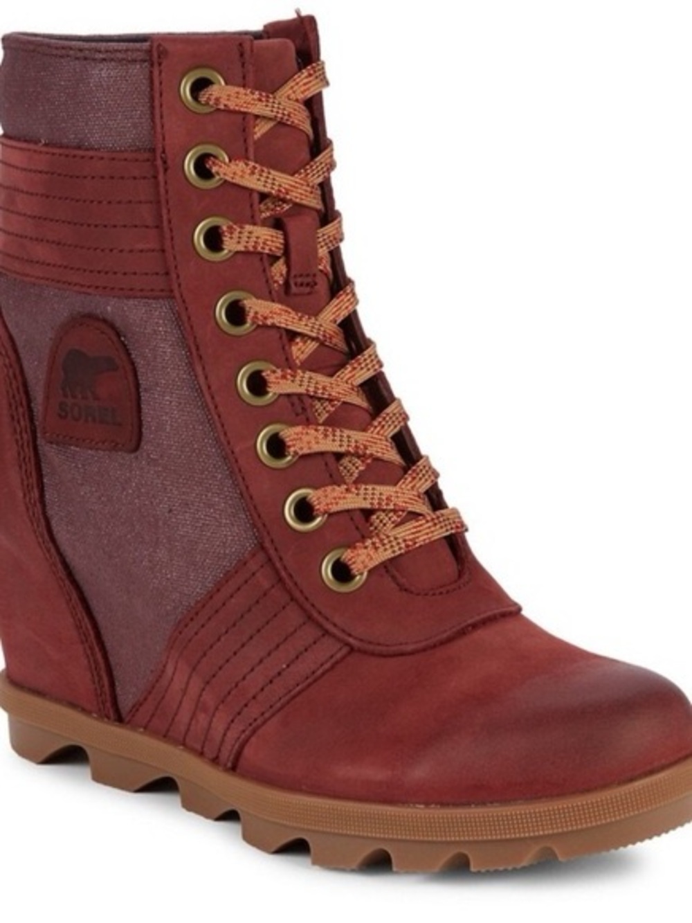 Sorel Women's Size 8 Lexie Red Leather Waterproof Lace-Up Wedge Ankle Boot